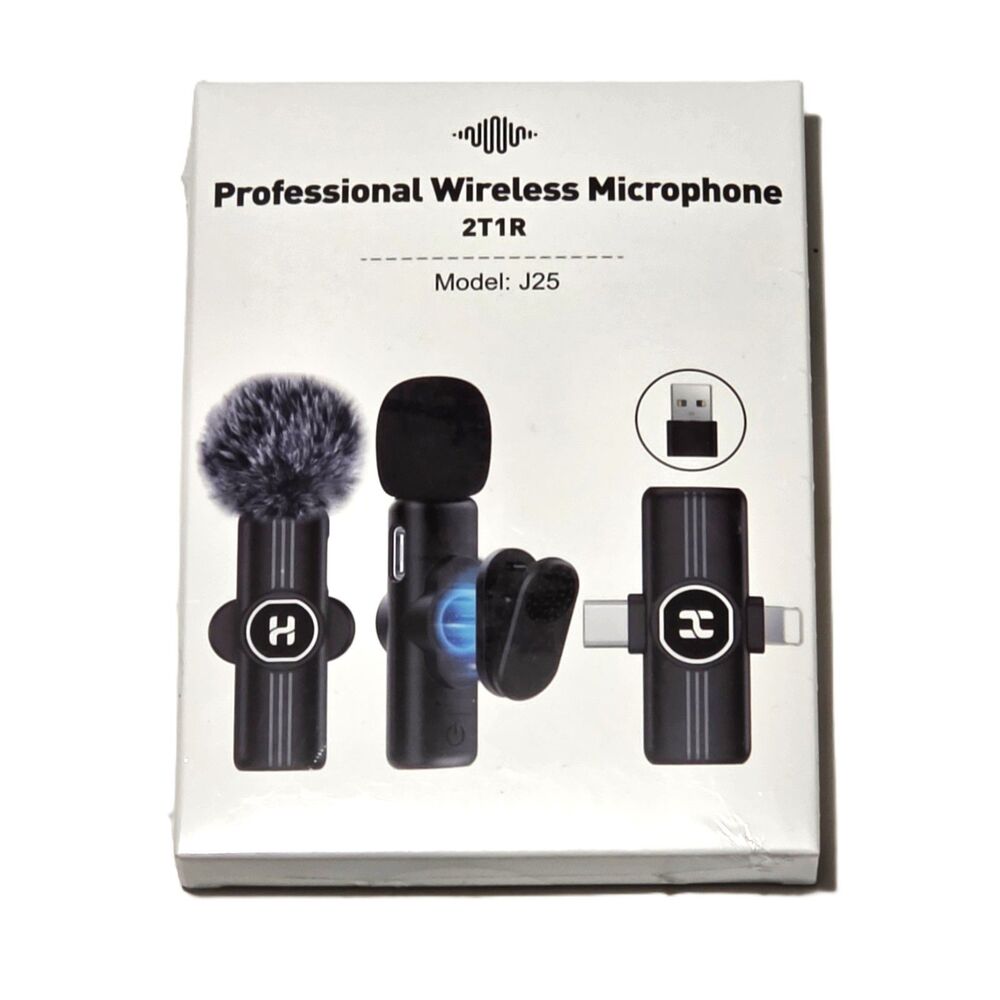 Content Creator Wireless Black Lavalier/Lapel Microphone J25 2T1R iPhone Android